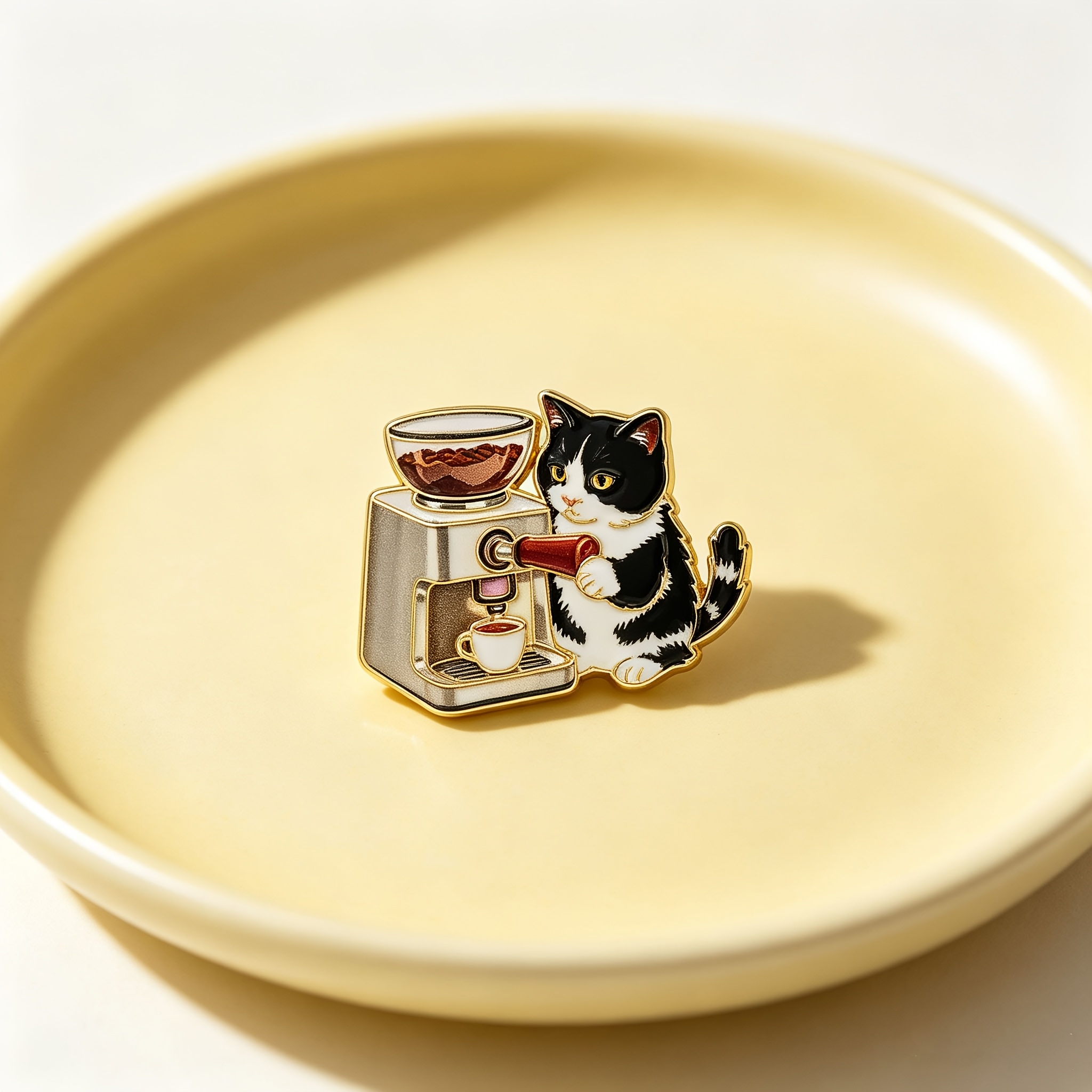 TEMU 1pc Solevdo 1pc Enamel Lapel Pin - Cat & Coffee Machine, Cute Coffee-themed Suitable For Jackets, Backpacks, Hats, Bags, Gift For Cat Lovers &