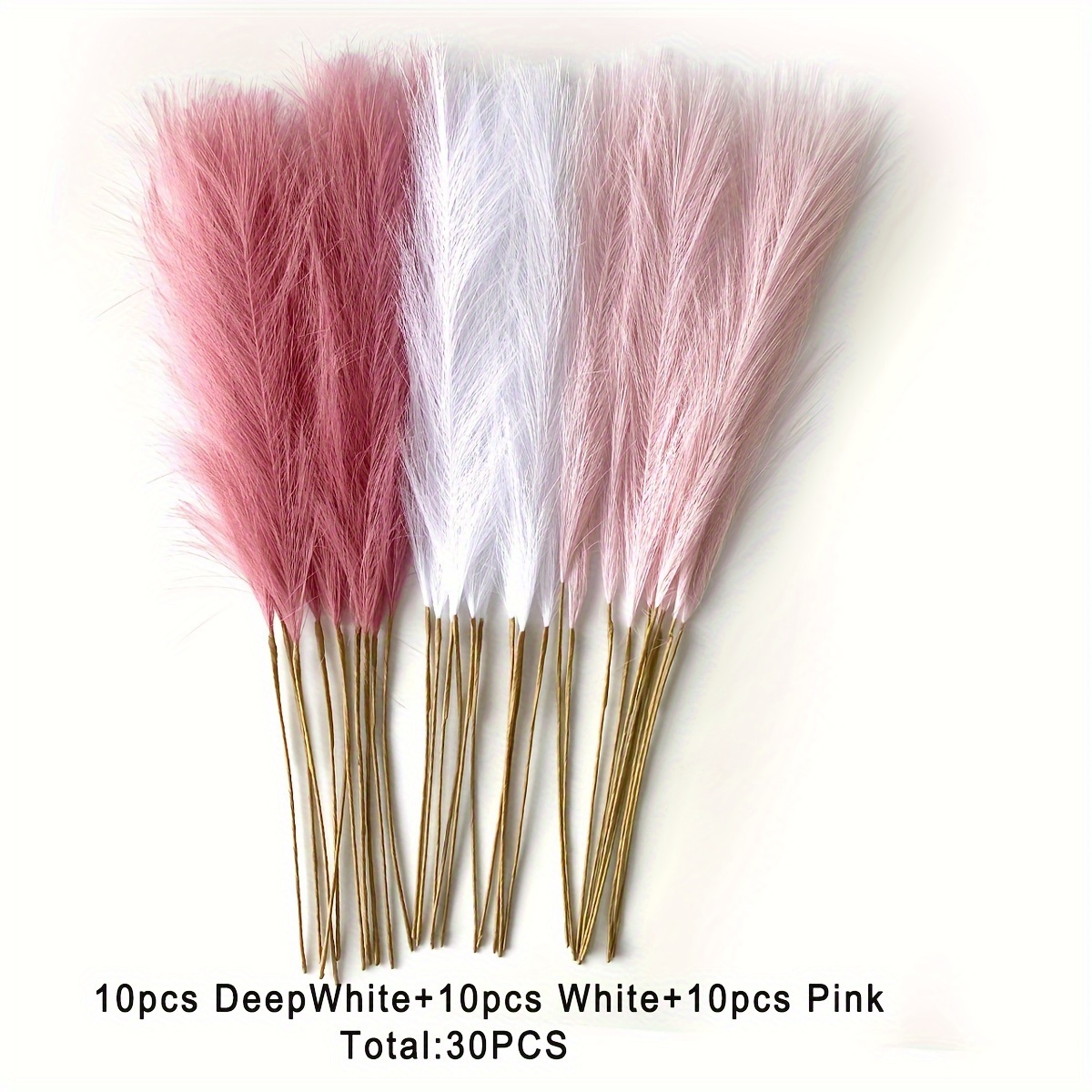 TEMU 30 Artificial Pampas Grass Stems In , White, And Light Pink For Boho And Bohemian Home Decor, Suitable For Valentine's Day, Halloween, And Christmas.