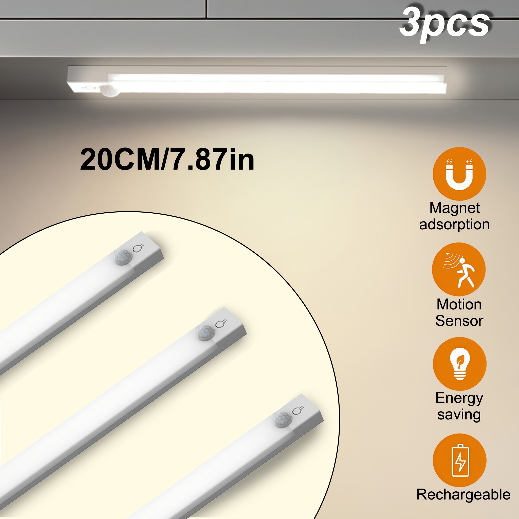 TEMU NBBUFF 3/6pcs Lampes à détecteur de mouvement intelligentes, températures de couleur et à intensité variable, lampes LED à capteur rechargeables