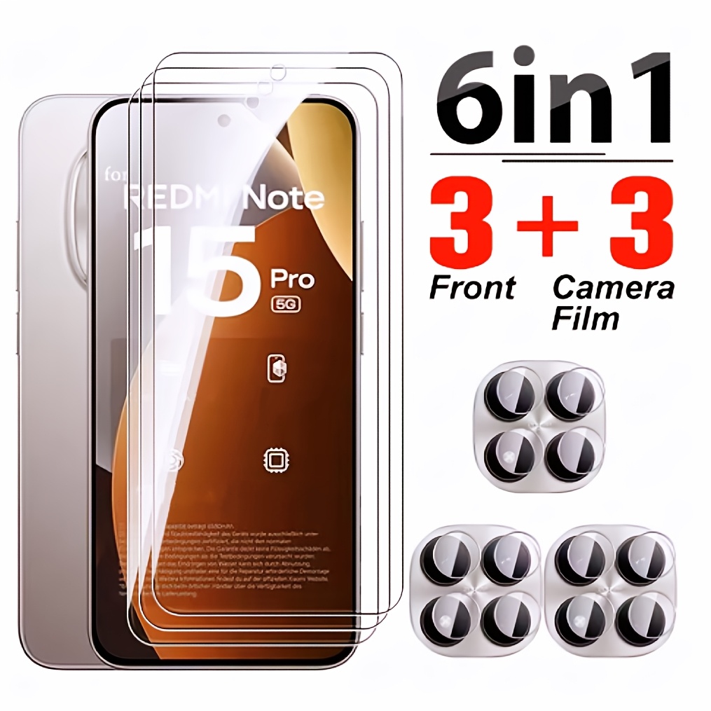 E-shop 6-in-1 Panzerglas Schutzfolie für Redmi Note 15 Pro 5G Glas Kamerafolie Xiaomi für Redmi Note15Pro 4G Note15 Pro 15Pro Displayschutz