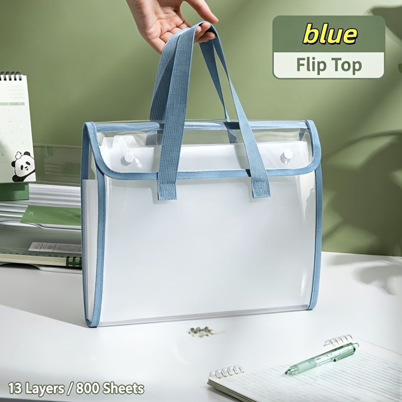 TEMU Handheld Transparent 13-grid A4 Folder, Portable And Expandable 13-layer Accordion File Bag, Office Document Pouch, Pvc Pocket Accordion Folder,