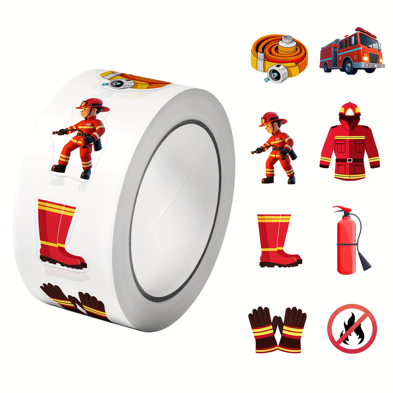 Image of 1roll(500pcs) Cute Patterns Of Firefighters And Firefighting Equipments Stickers 2.5cm/1.0'' 8 Designs Decals Diy Gifts Suitable For Gift Packaging Home Decoration Sealing Labels And Polite Greetings