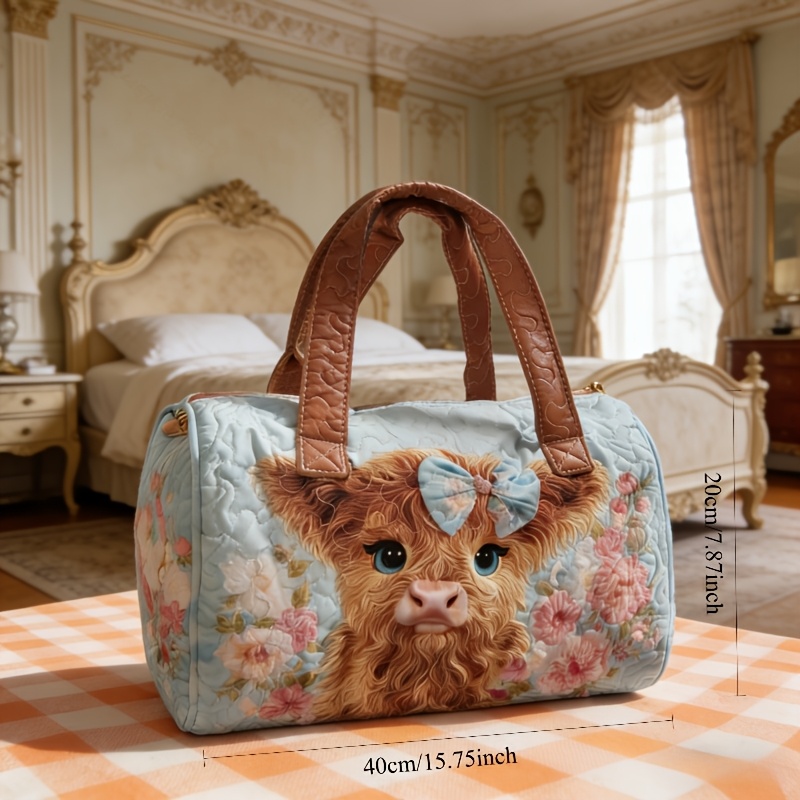 TEMU Quilted Vacation Tote Bag With Animal Design, Comfortable Fabric, Travel Bag For Travel