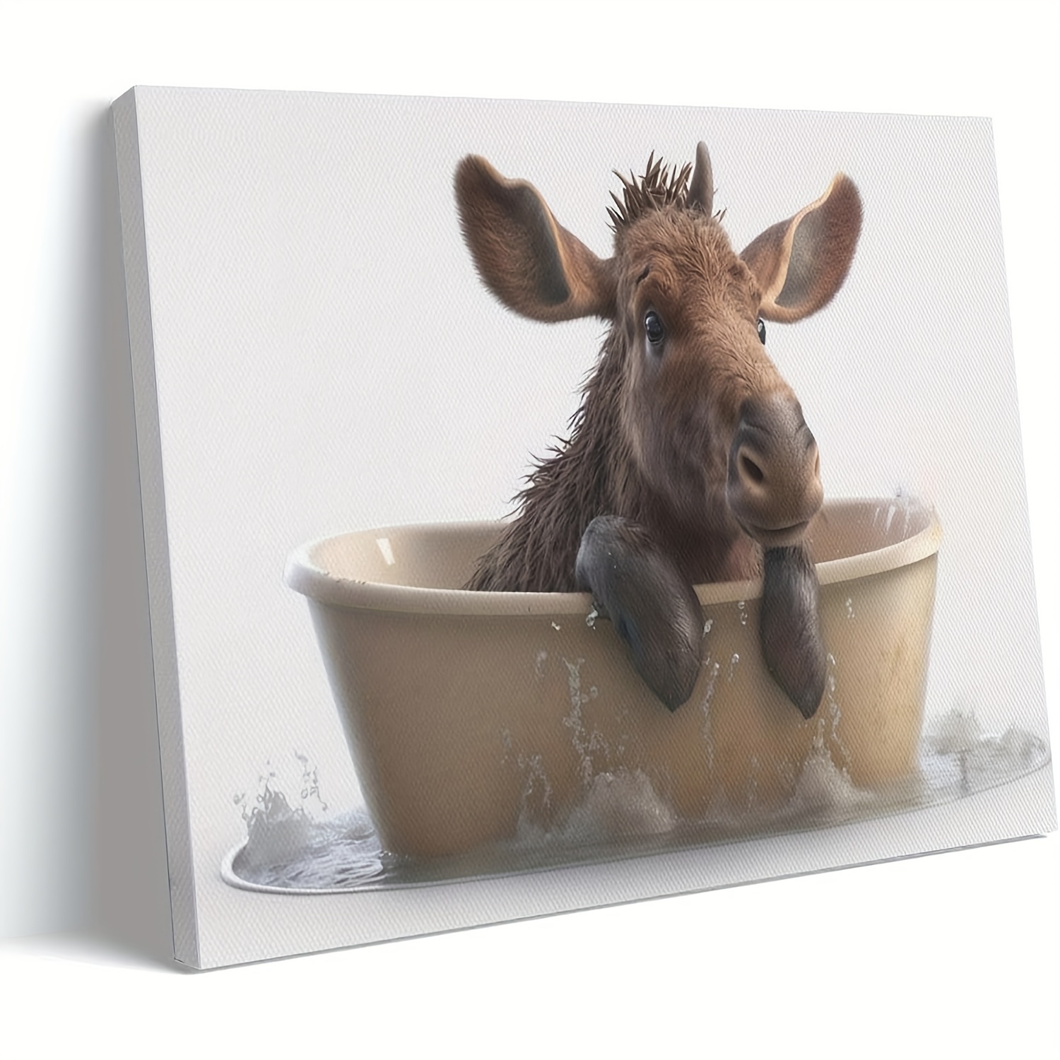 

1pc, Cute Little Moose In Bathtub Humorous Funny Animal In Toilet Poster Bathroom Poster Canvas Painting Wall Art Room Aesthetic Poster 12x16 "no Frame