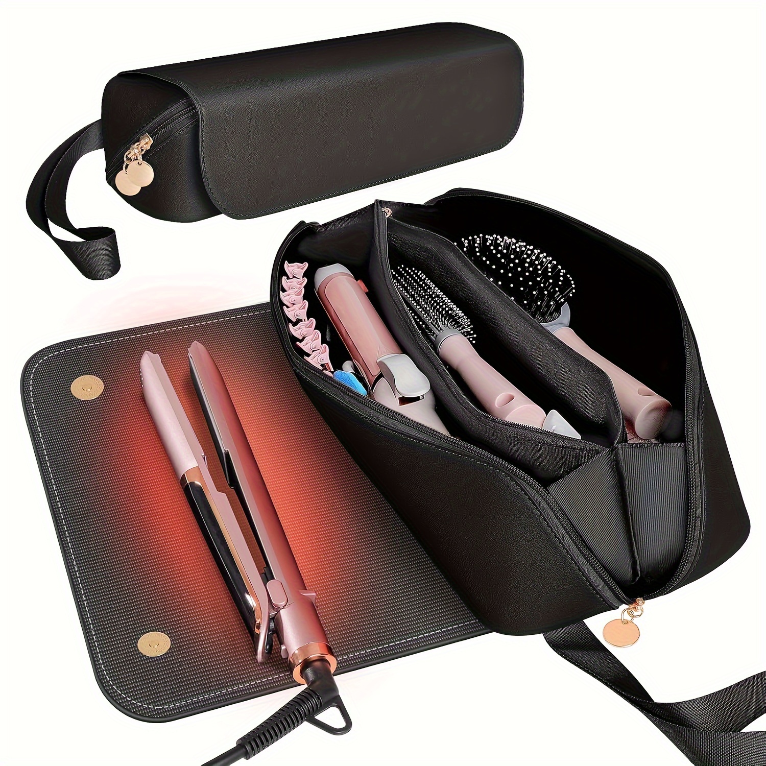 

2in 1 Hair Tools Travel Bag With Heat Resistant Mat, Flat Lron Travel Case For Curling Lron, Hair Straightener, Lron, Waterproof Toiletry Bag For Women