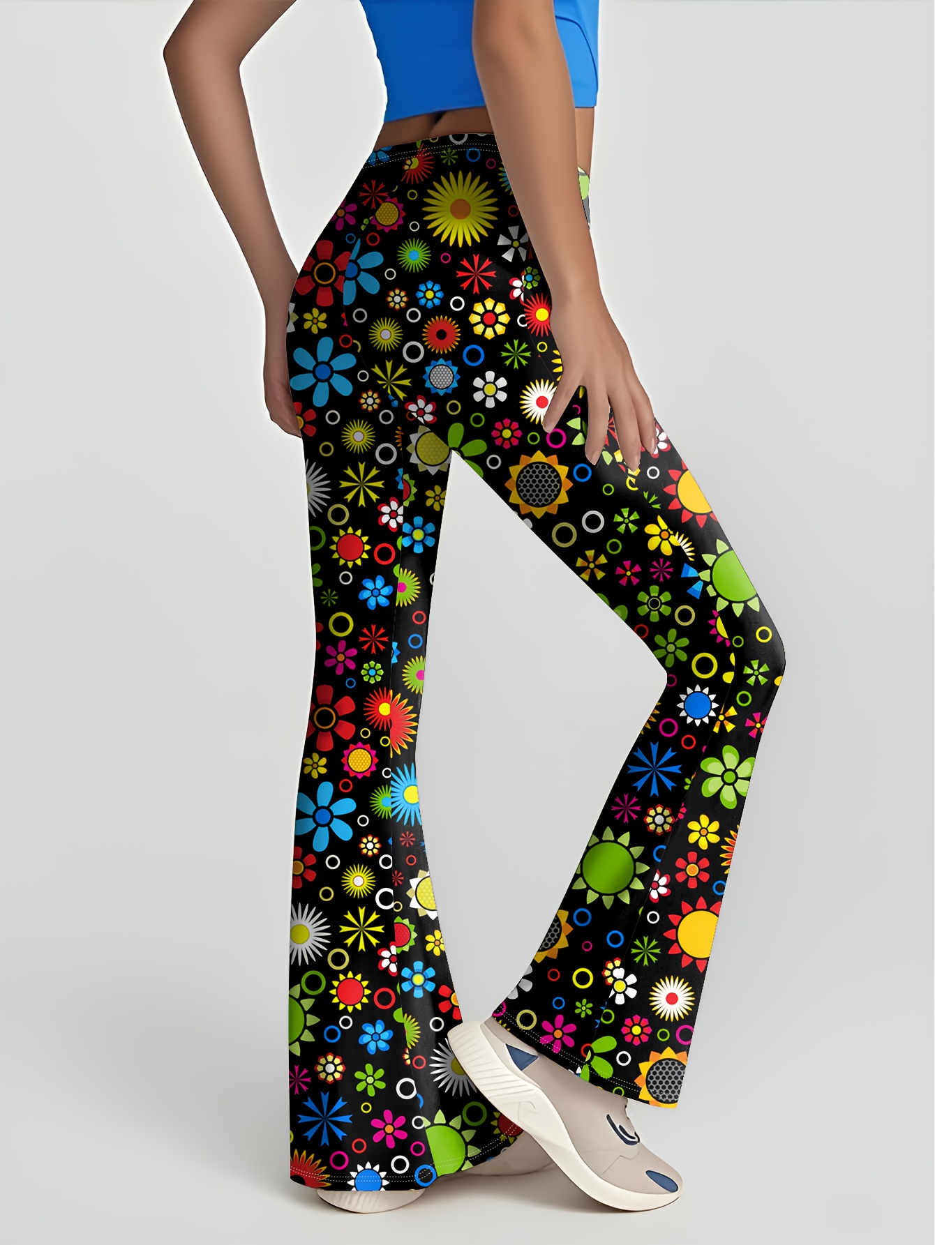 womens retro hippie floral bell bottoms wide leg pants Temu