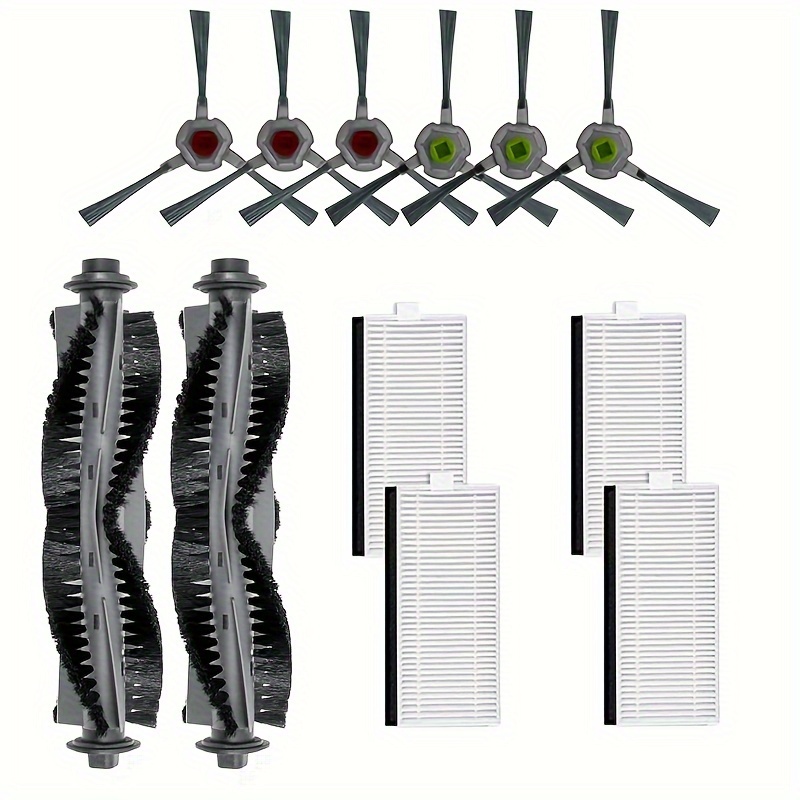 Moupaa Kit de 16 pièces de rechange pour aspirateur Roborock Qrevo Curv/P20 Pro, 2 brosses principales, 6 brosses latérales, 4 filtres HEPA, 1 brosse de nettoyage, 1 tournevis