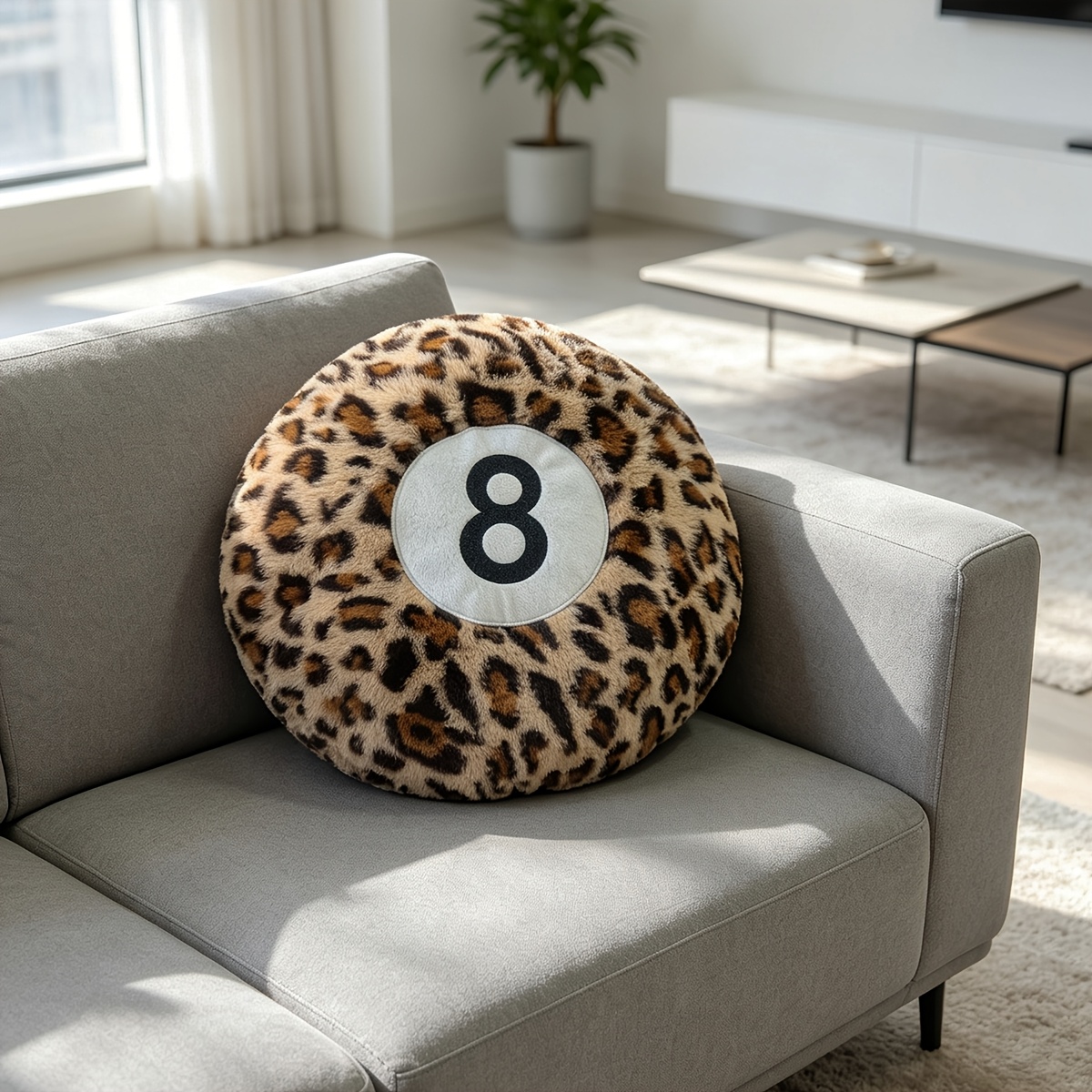 TEMU 1pc Retro Leopard Print Size 8 Round Plush Pillow, Sofa Decorative Cushion, Individual Digital Leopard Spot Plush Round Pillow, Bedroom Cushion