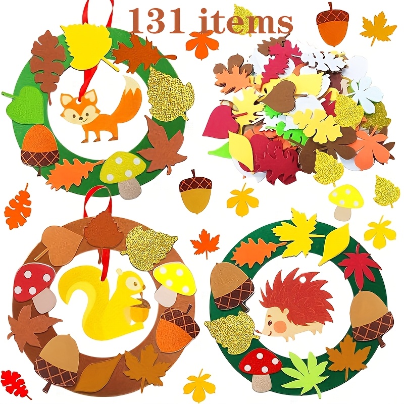 TEMU Kit de Loisirs Créatifs Automne 131 pièces, Ensemble d'Art en Feutre pour Décoration avec Motif Hérisson, Œillets et Renard. Idéal Pour