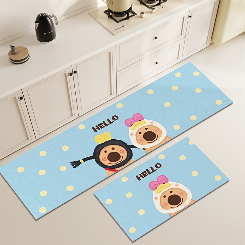 diatomic mud cartoon bear kitchen mats home long strip water absorbing and oil absorbing two piece floor mats bathroom anti slip quick drying mats Product details 1