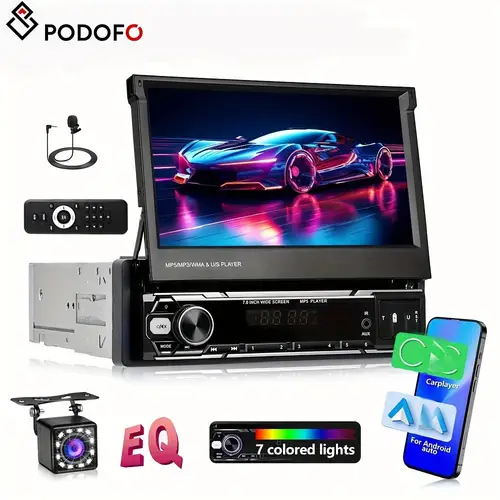 1din wireless carplayer android hd retractable monitor universal car mp5 player with wireless music fm radio receiver support tf usb type c with rear view camera for christmas black friday gift without battery