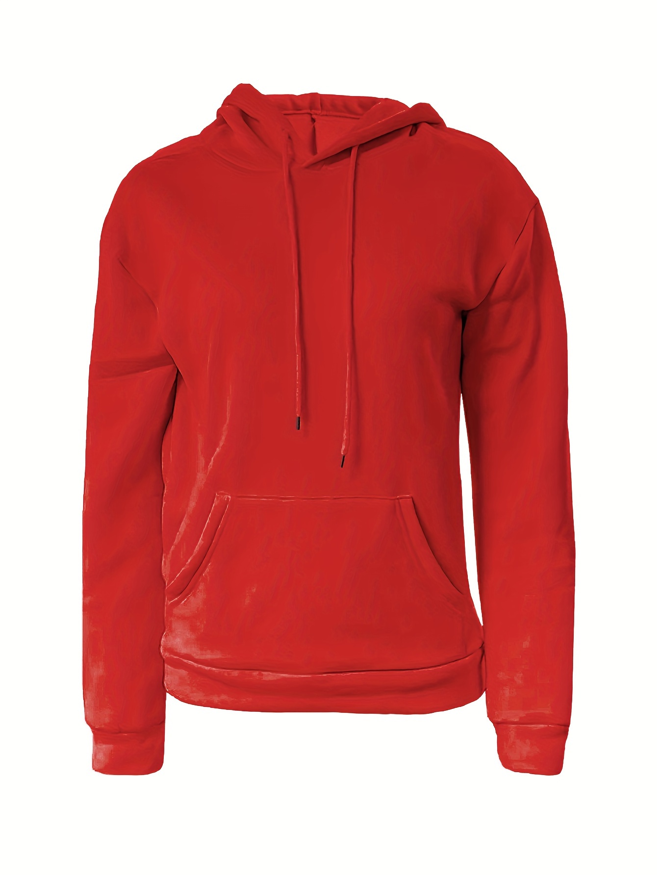 Women'S Solid Color Polyester Hoodie with Kangaroo Pocket, Fall Season Regular Length Pullovers, 100% Polyester Knit Fabric, 190g/m? - Cozy Casual Wear