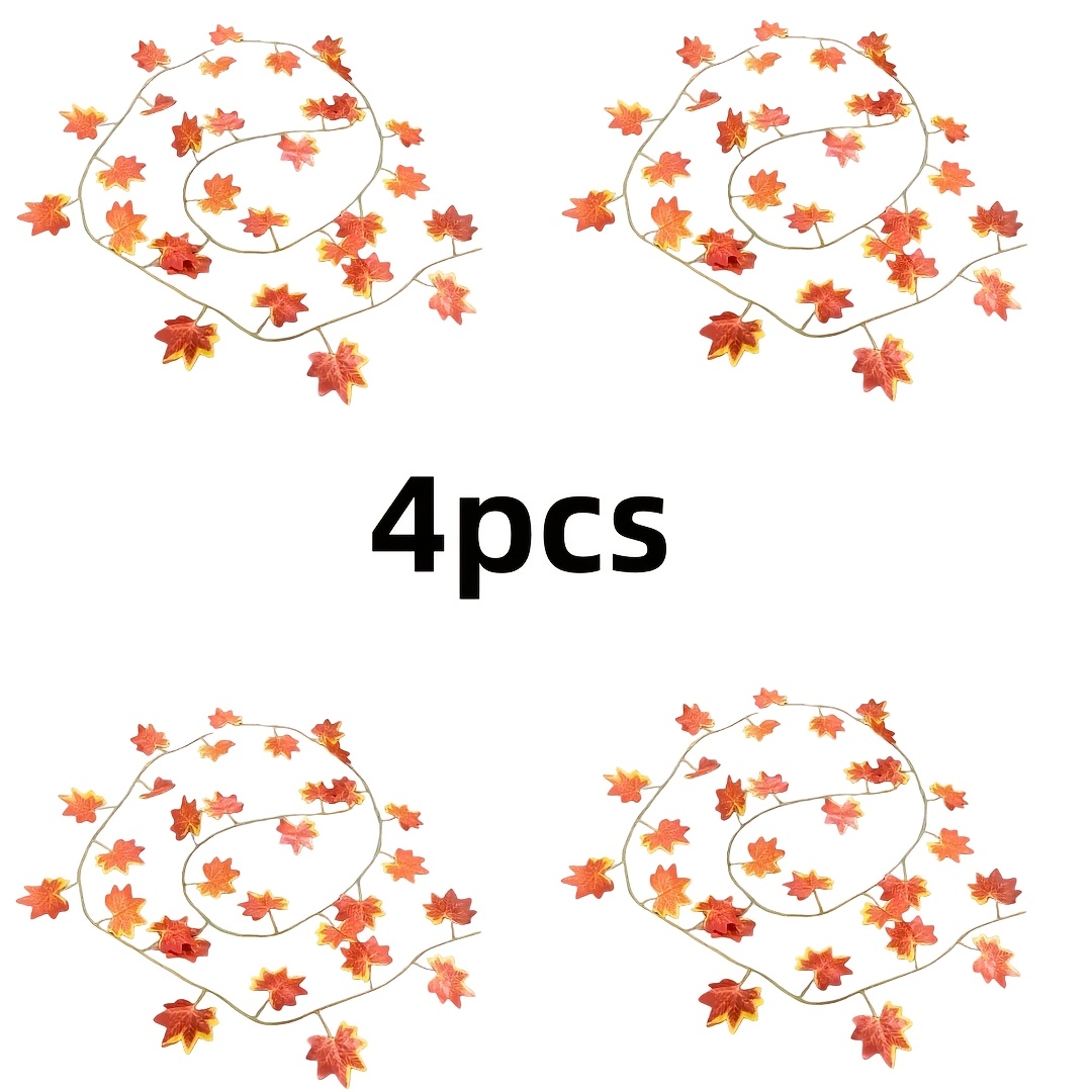 TEMU 4pcs, Longueur 960Cm/377.95 Inches, Érable Artificiel Jaune Dégradé, d'Automne Suspendue, Décoration Murale de Cheminée pour Maison Thanksgiving
