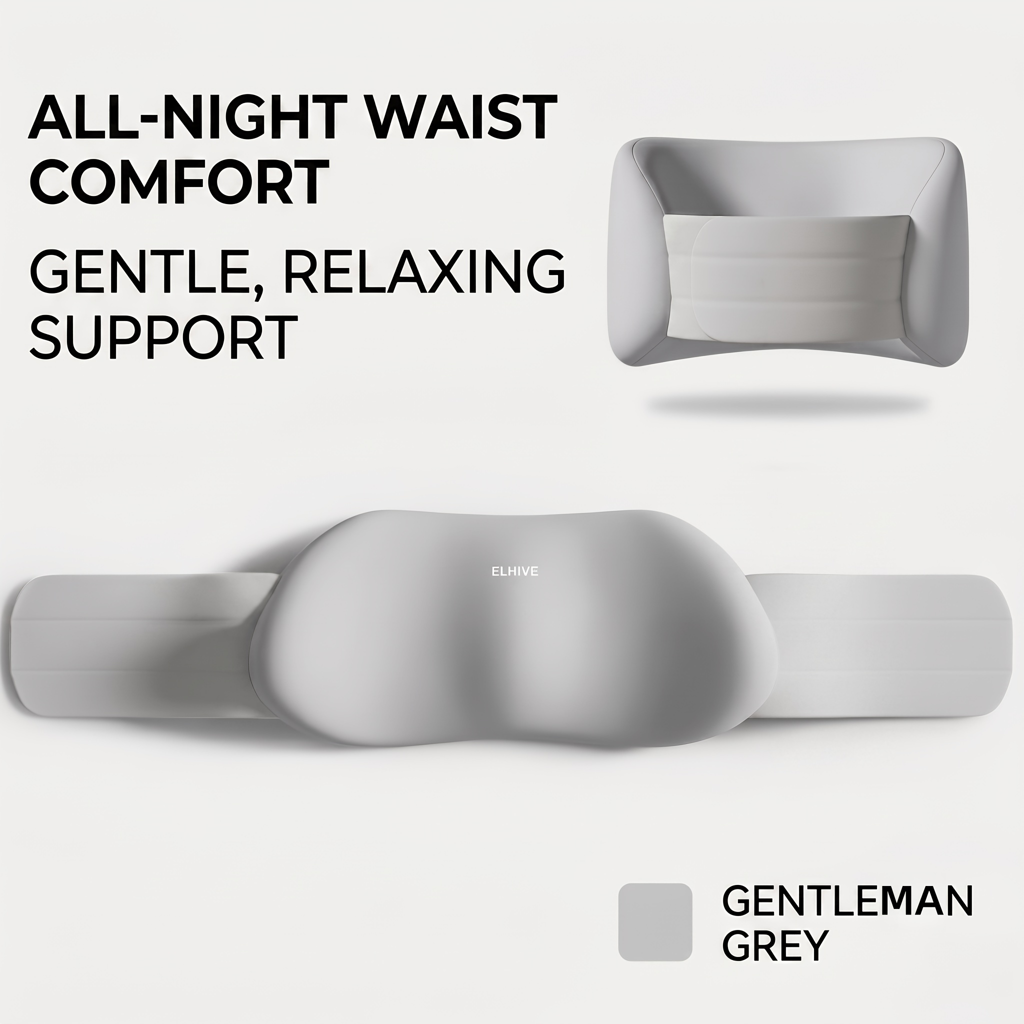 TEMU 360Â° Wrap-around Waist Pillow For Sleeping, Extended Length 140cm / 55.12in, Adjustable Lower Back Bed Cushion With Strap, Contoured 3-zone Soft