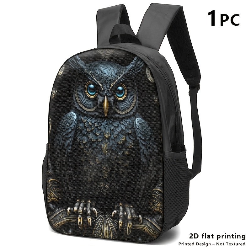 TEMU Printed Design-not Textured 1pc/2pcs/3pcs Owl-themed Backpack, Shoulder Bag, Pouch With 2d Flat Print. Dark Metallic , Gothic Fantasy Style.