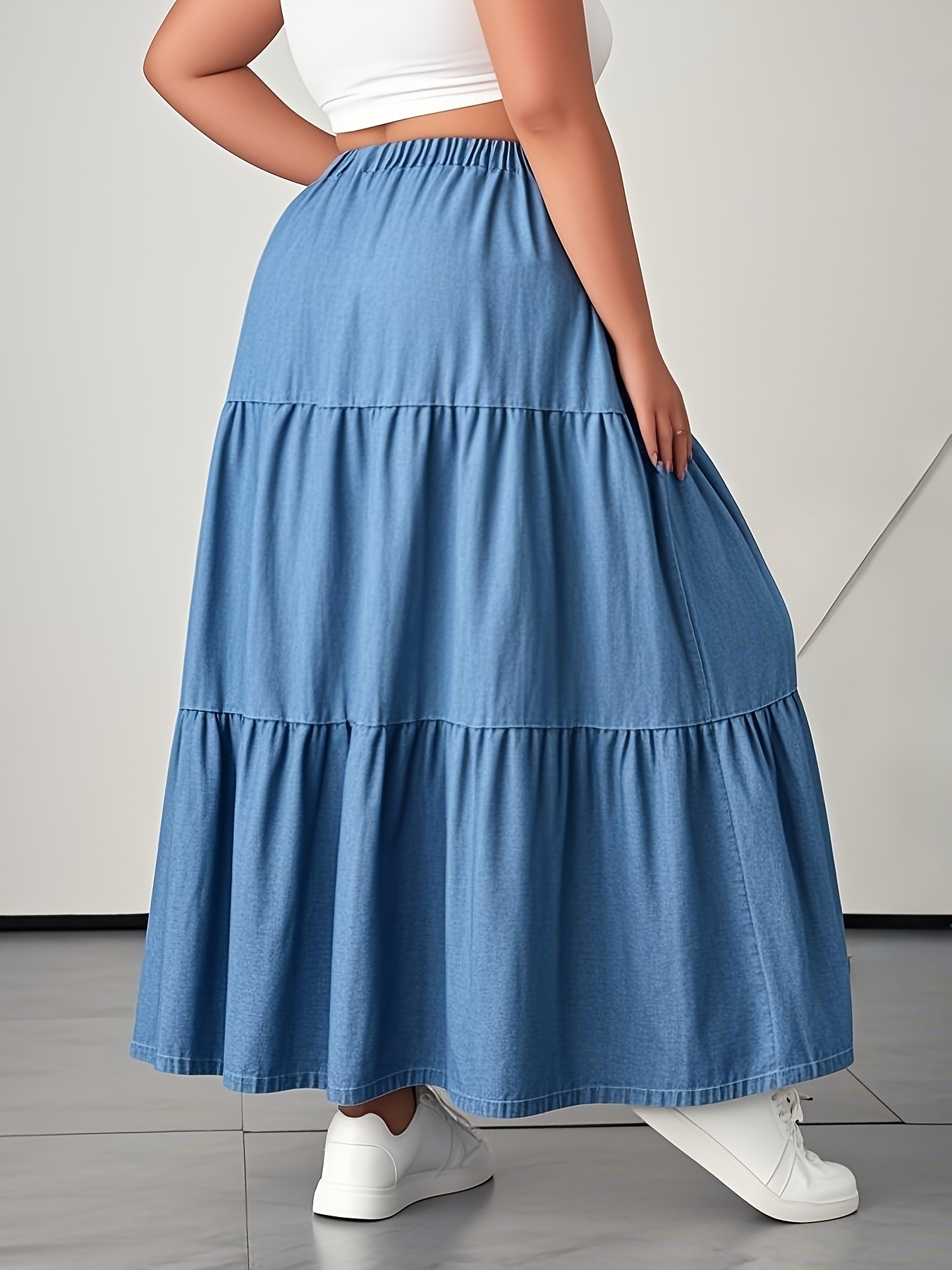 womens plus size high waist boho denim maxi skirt flowy Temu