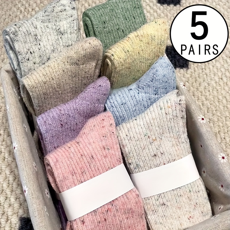 

5pcs Women's Mid-calf Socks In Pastel - Cute Dotted Pattern, Soft & Stretchy Polyester/spandex , Comfortable Casual Wear, Breathable Knit Fabric, Cute Socks