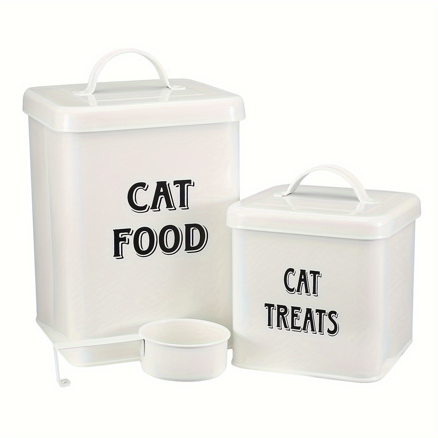 

2-piece Metal Cat Food And Treats Storage Set With Airtight Lid And Scoop, Sturdy Pet Food Container For Cats, Farmhouse White Style - Uncharged, No Battery Required