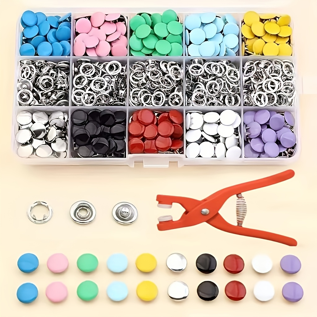 TEMU 1 Set Of 202pcs Colorful Sewing And Diy Handmade Button Set With 9.5mm Color Solid Hollow Set Suitable For Clothing, Hats, And Bags! Hand Press