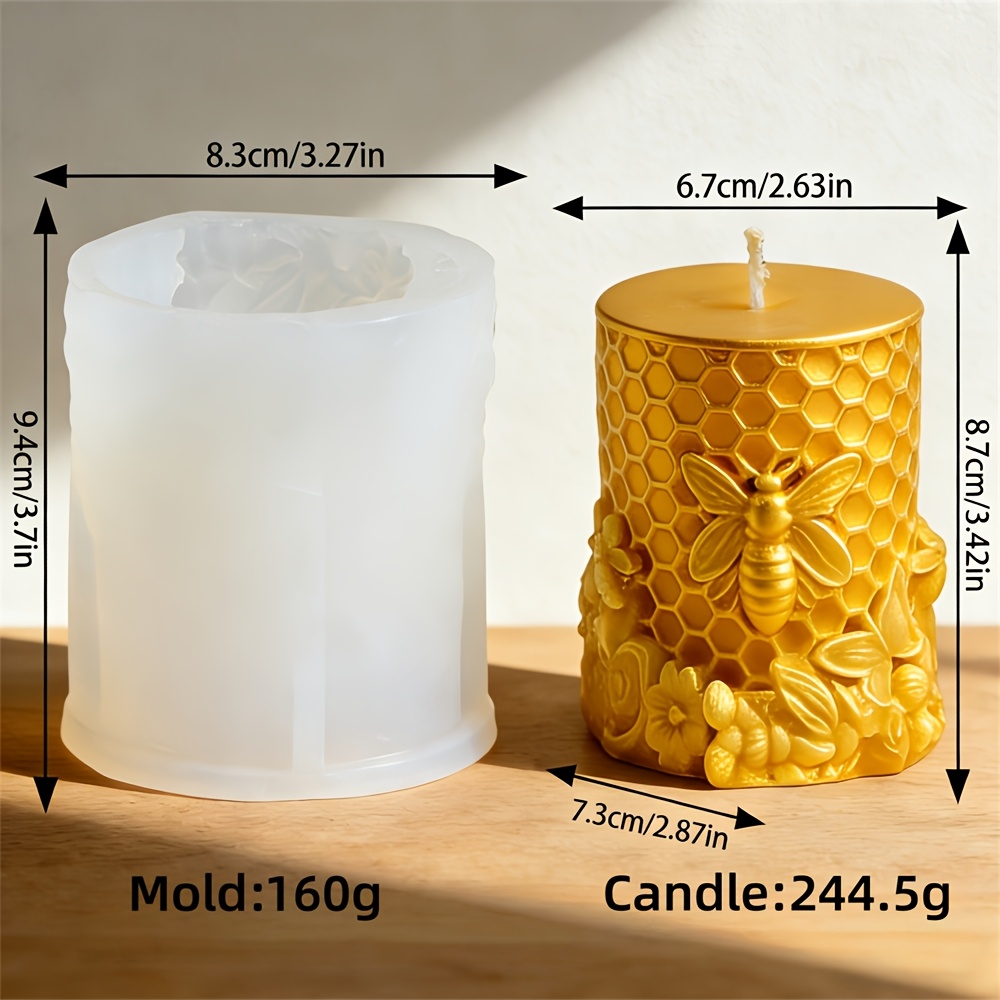 TEMU 1pc 3d Bee & Floral Honeycomb Candle Silicone Mold Diy Beehive Pillar Candle Plaster Mold For Candle Making Soap Resin Intricate Honeycomb Decor