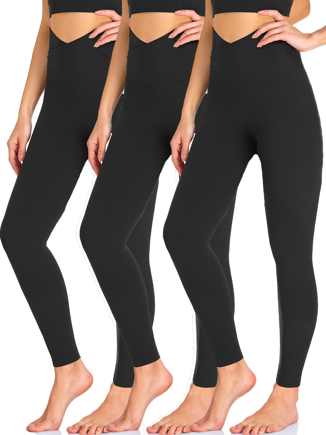 V Cross Waist Leggings for Women Tummy Control-Soft High Waisted Non See  Through Black Yoga Pants at  Women's Clothing store