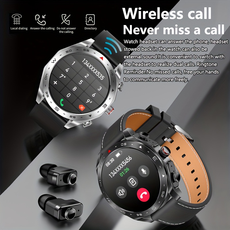 2 in 1 smart watch with built in tws earbuds wireless double earphones call smartwatch wireless charging sport music full touch hd screen fitness   sports watches   clock weather call date suitable for iphone and   Product details 1