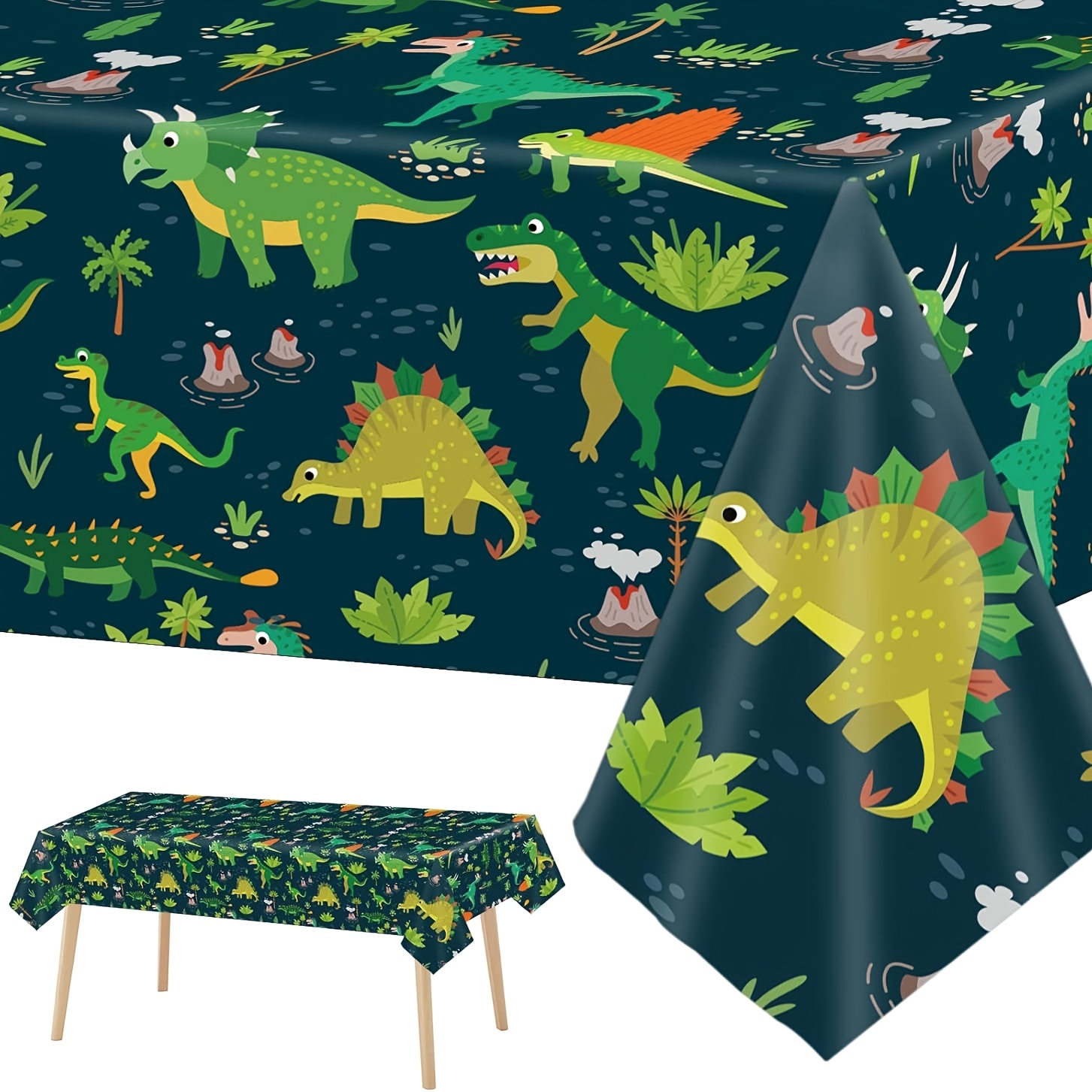 TEMU Lot de 1/3 Nappe Dino Verte, Nappe Jetable en Plastique, Décoration de Fête d'Anniversaire Dinosaure, Fournitures de Décoration de Fête