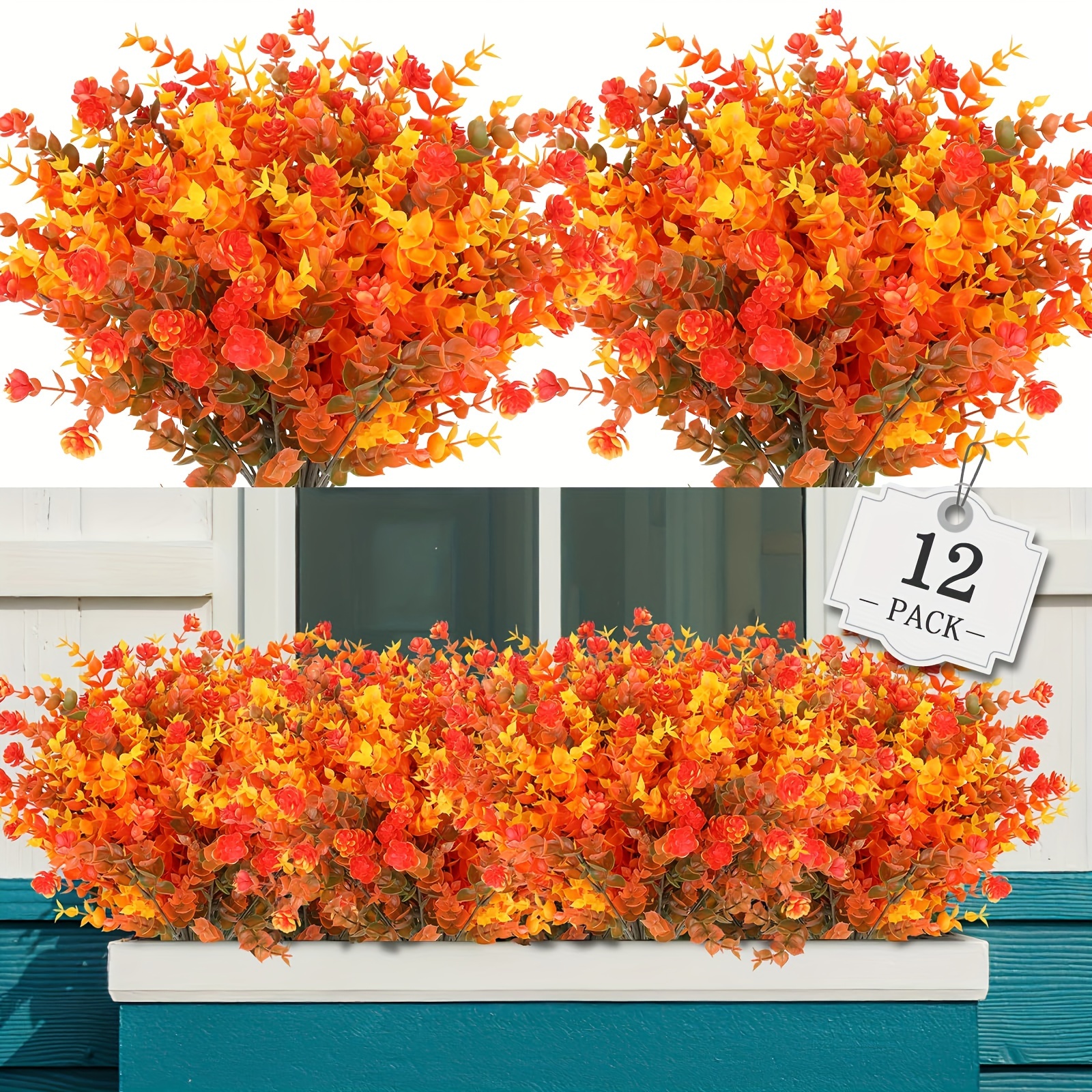 

12 Bundles Of Color Artificial Flowers Outdoor, Fake Plastic Flowers Faux Plants For Decoration Hanging Planters Indoor Outside Garden Porch Window Box Home Wedding Farmhouse