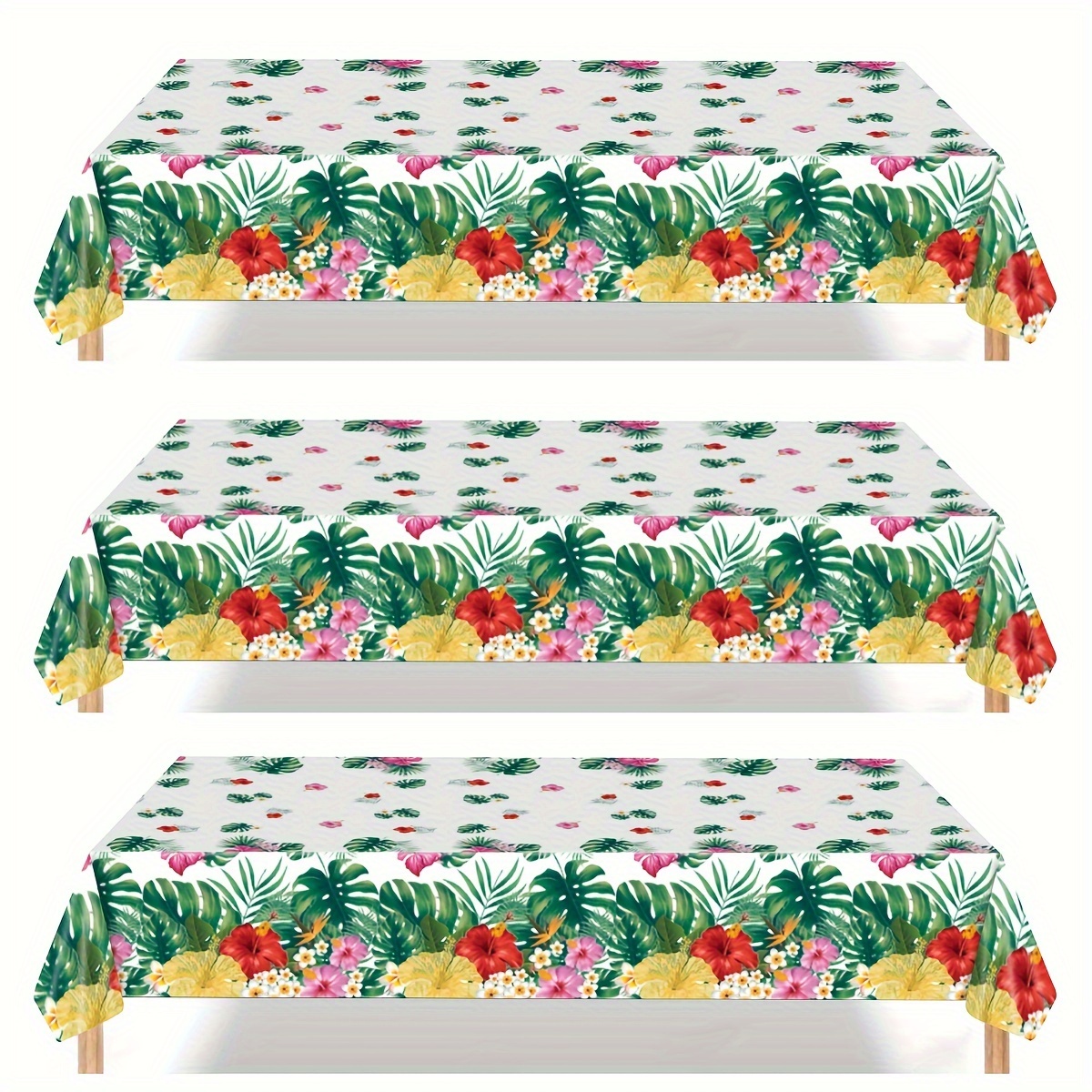 

Hawaiian Luau Party Disposable Tablecloth - Tropical Palm Leaf Print Plastic Table Cover For Birthday, Summer Holidays, Tropical-themed Events - Rectangular Tableware Decoration (1 Pack)