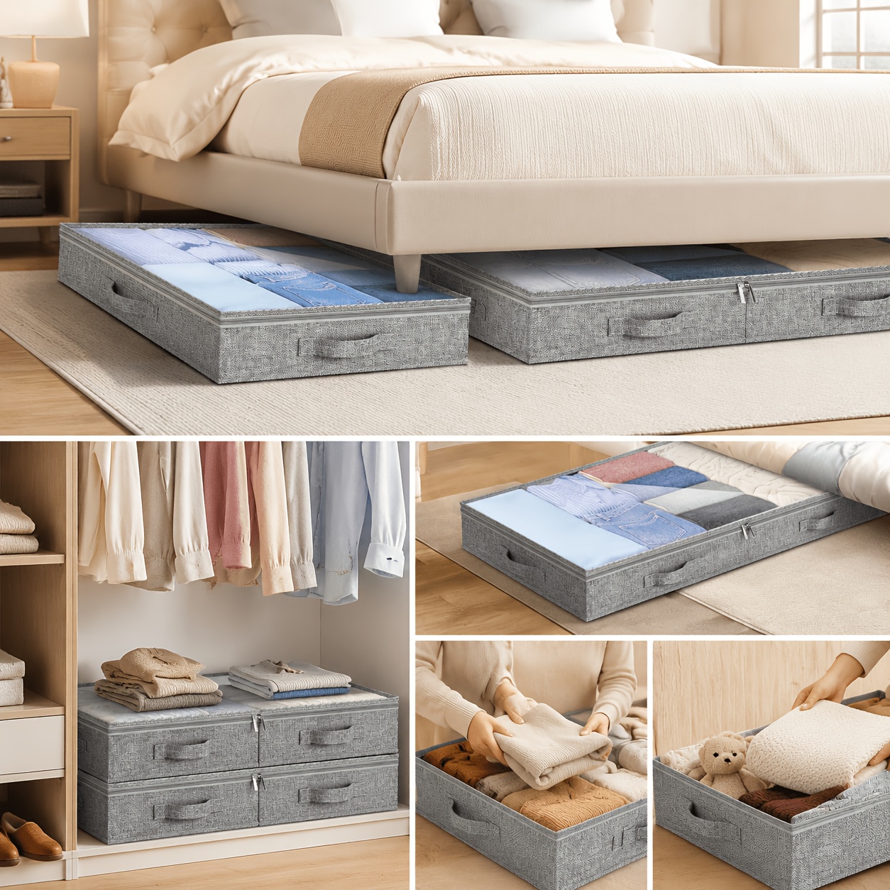 TEMU Storage Box, Dust-proof Organizer With Zipper And Handle, Transparent Lid Under Bed Storage Box, Home Bedroom Storage, Foldable Container For