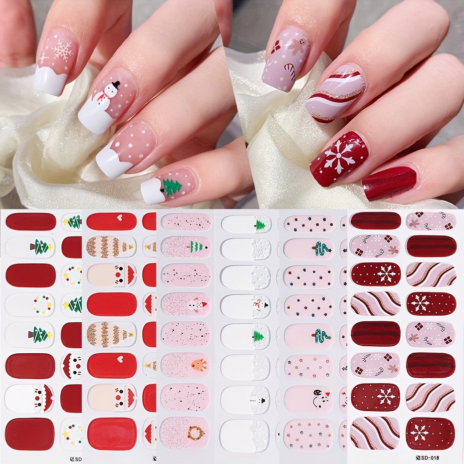 

6pcs Christmas Nail Polish Strips - Self-adhesive, Waterproof Gel Manicure Kit With Snowflakes, Gingerbread Men & Patterns, Easy Diy Application, No Uv Lamp Needed, Nail Accessories