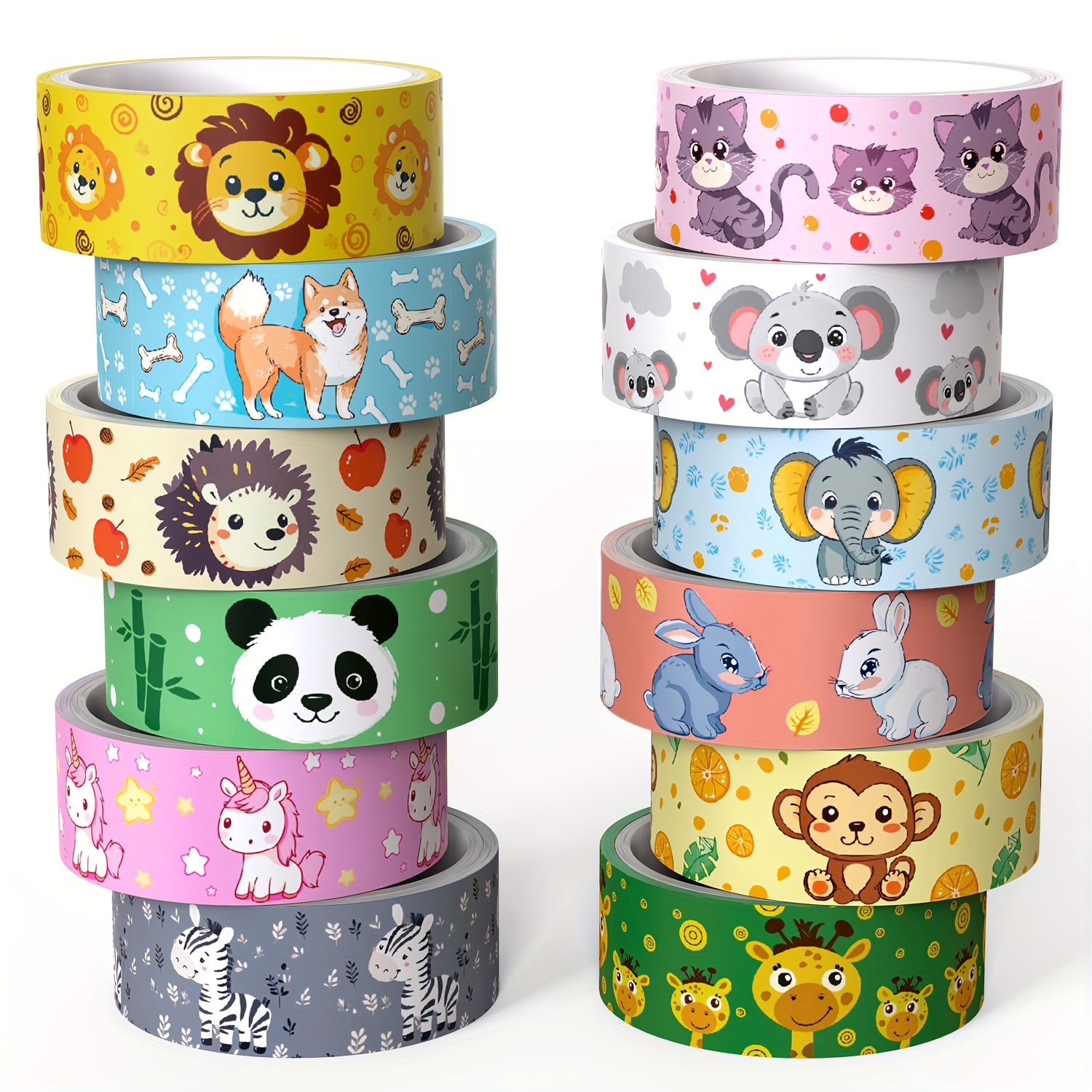 TEMU Djurmotiv Washi Tape Set, 12 Rullar Djurdekorativt Tape, Elefant, Lejon, Giraff Tema Washi Tape, för Fester, Scrapbooking, DIY Pyssel,