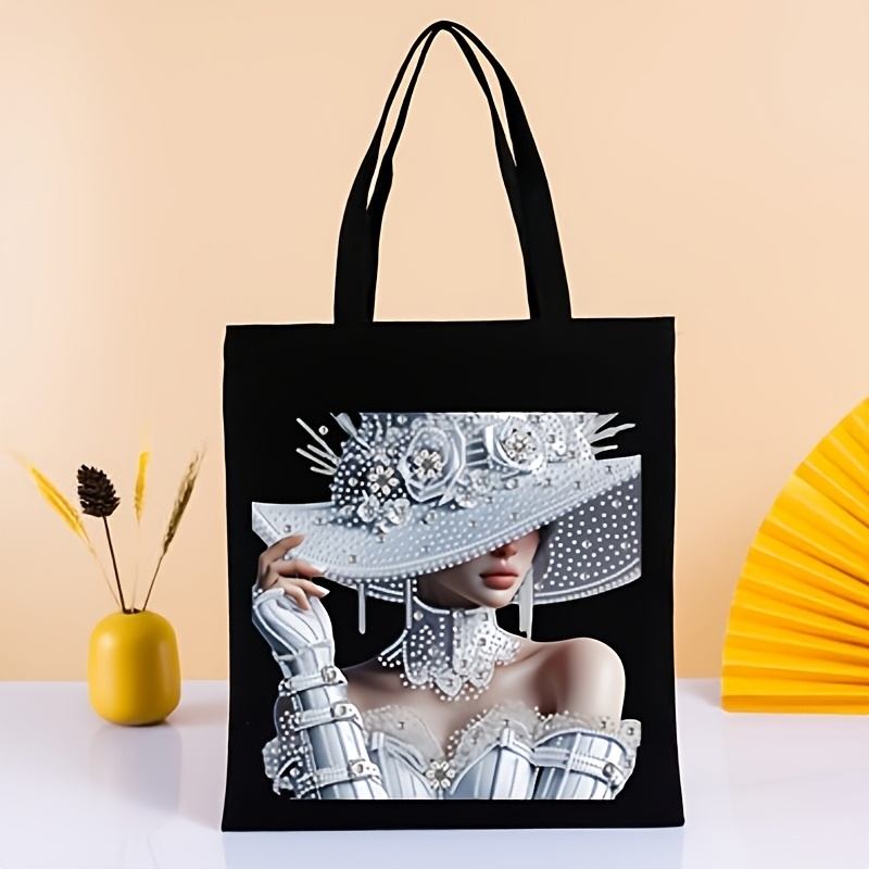 TEMU 1 Set Diamond Painting Tote Bag Kit With Diamond Painting Design - Large 31.5cm X 36.58cm Reusable Canvas Shopping Bag With Irregular Diamonds,