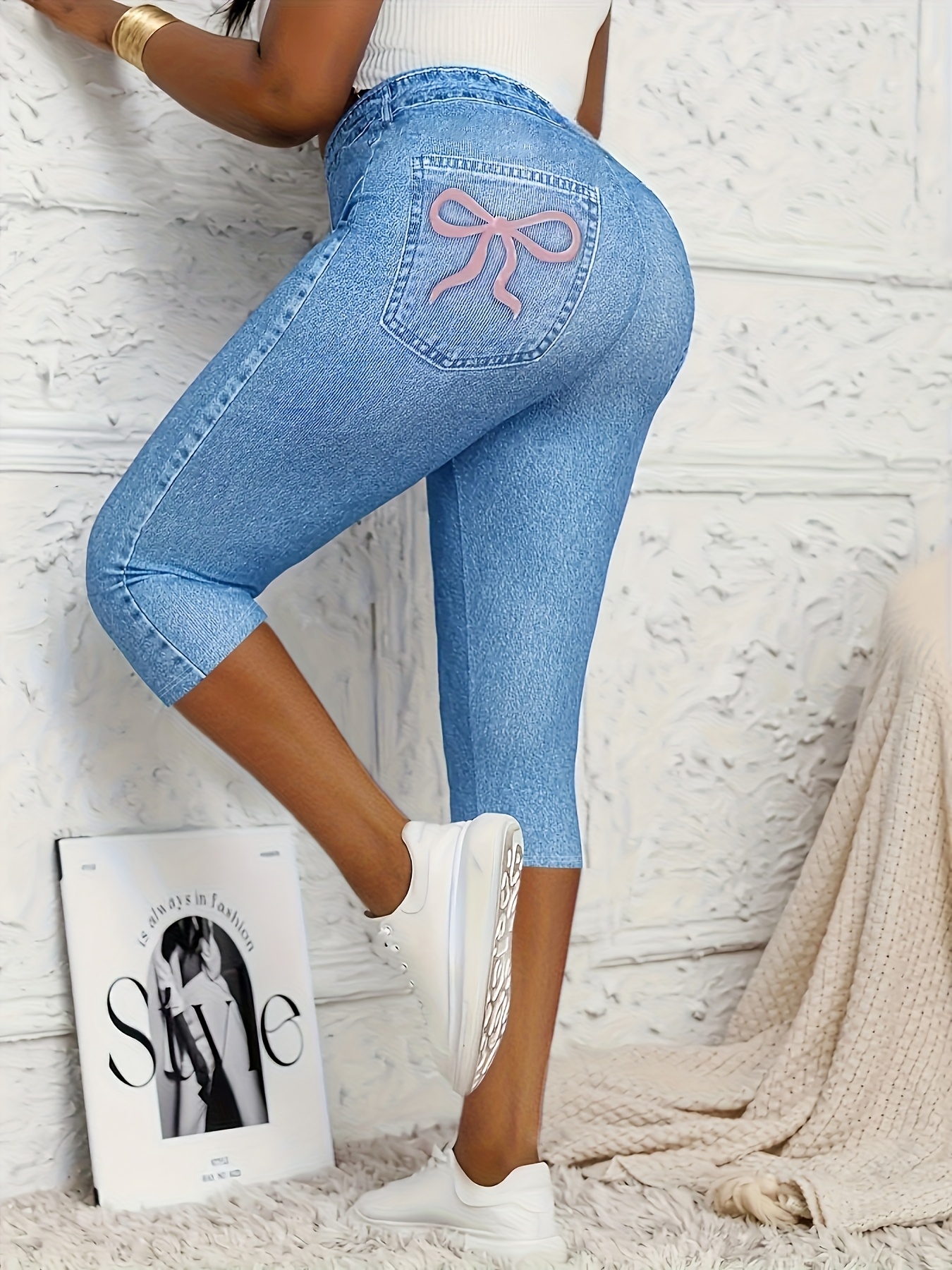 Plus-Size Women'S Digital Printed Stretchy Skinny Capri Pants