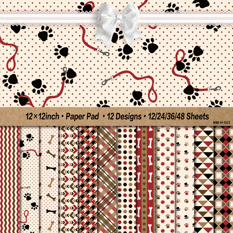 

12/24/36/48 Sheets 12x12 Inch Paper Pad, Dog-themed Patterned Cardstock For Diy Crafts, Card Making, Decorative Background Supplies