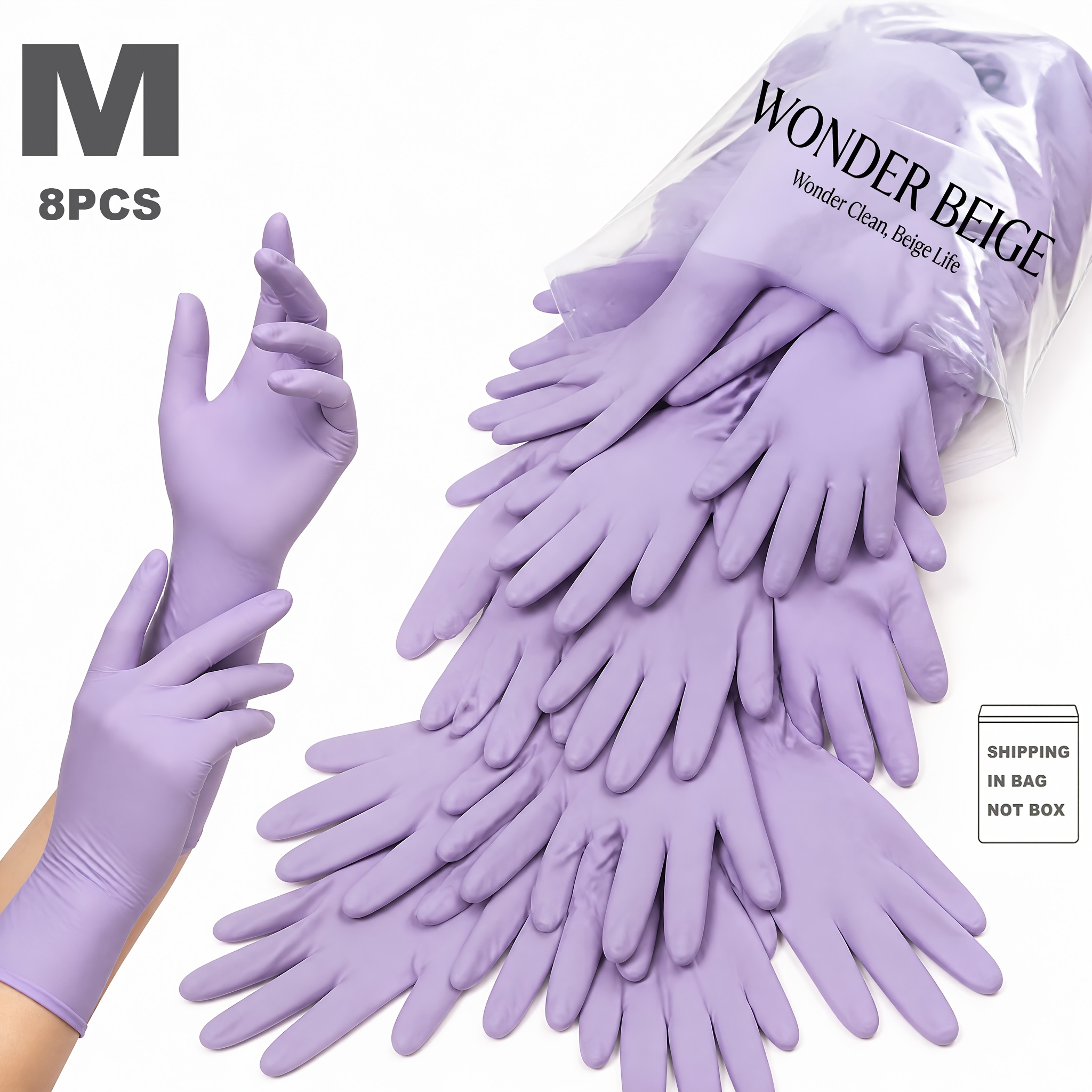 Wonder Beige Disposable Nitrile Gloves 12 Inch Purple Breathable Stretchable Multipurpose For Household Cleaning Daily Chores Indoor Tasks And Everyday Housekeeping For Men Women And Adults