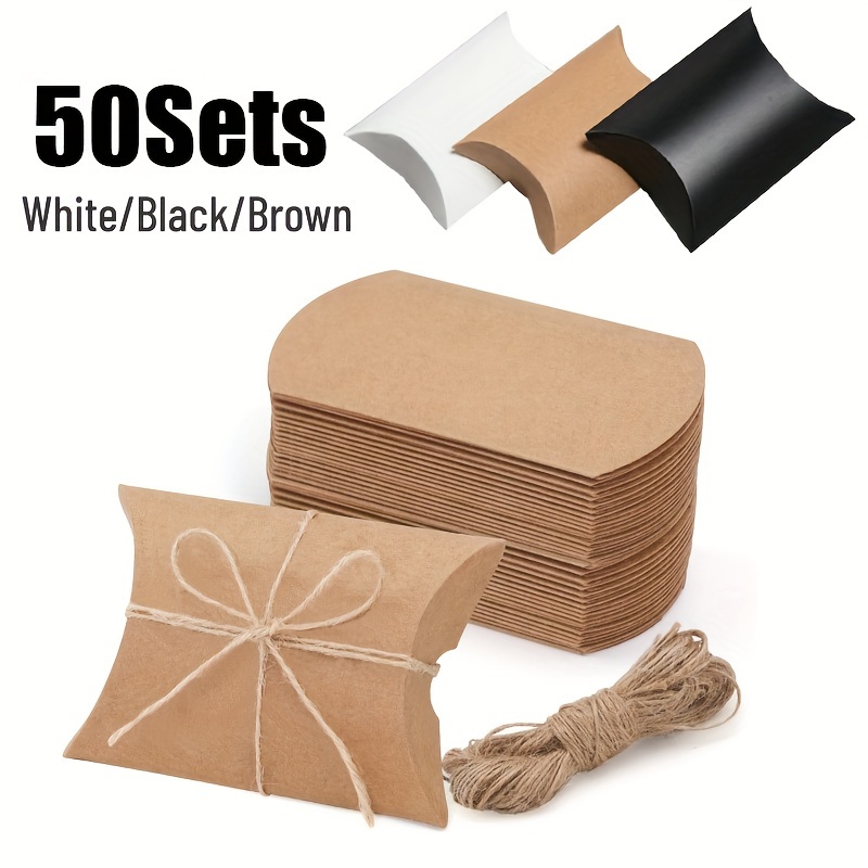 

50sets Mini Paper Pillow Boxes With Hemp - Candy, Chocolates, Jewelry & Favors - Gift Packaging