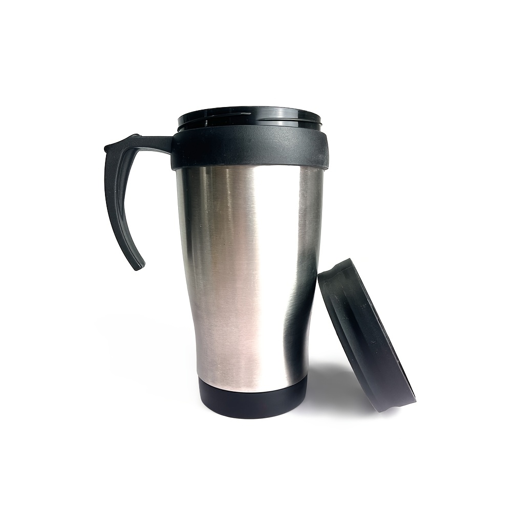 TEMU 450ml Stainless Steel Travel Mug With Handle, Portable Coffee Cup With Sliding Lid For Office, Travel, Car And Home Use