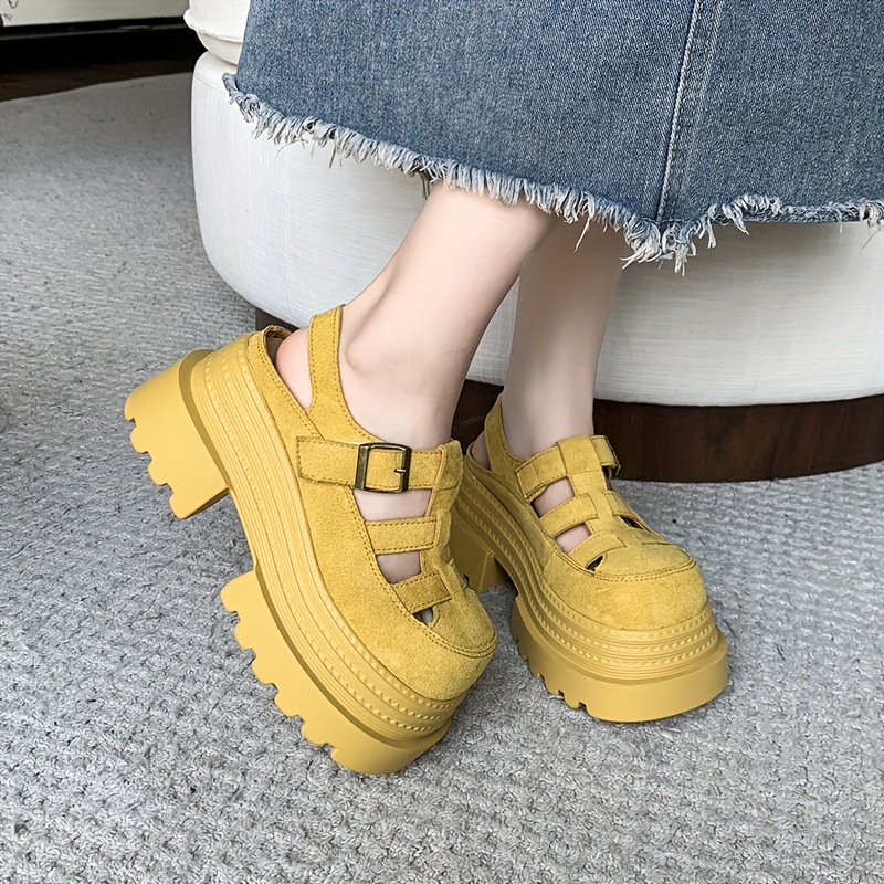 sandalias plataforma amarillas moda mujer cierre Temu El Salvador