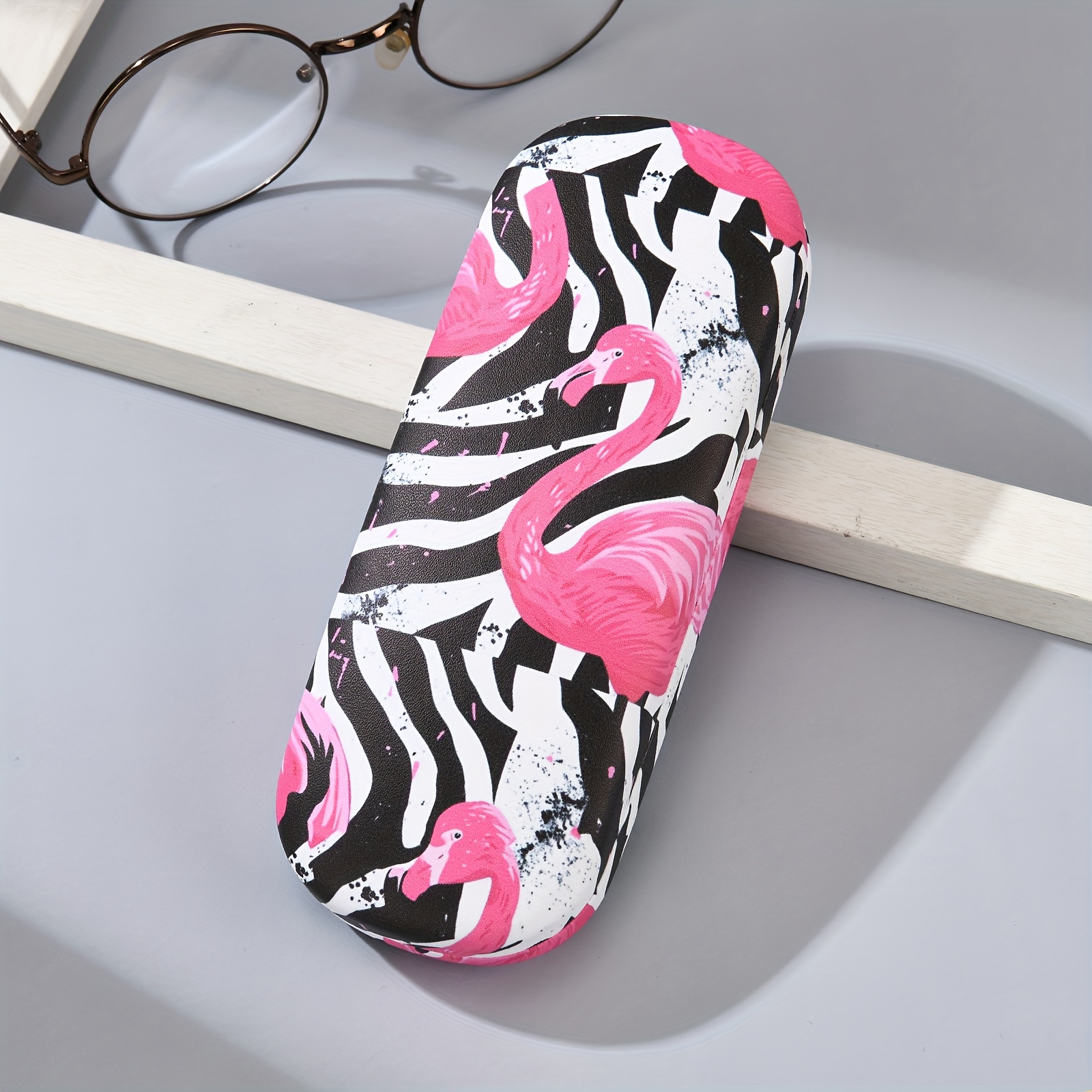 Image of 1pc, Flamingo Print Eyeglass Case, Portable Storage, Protection