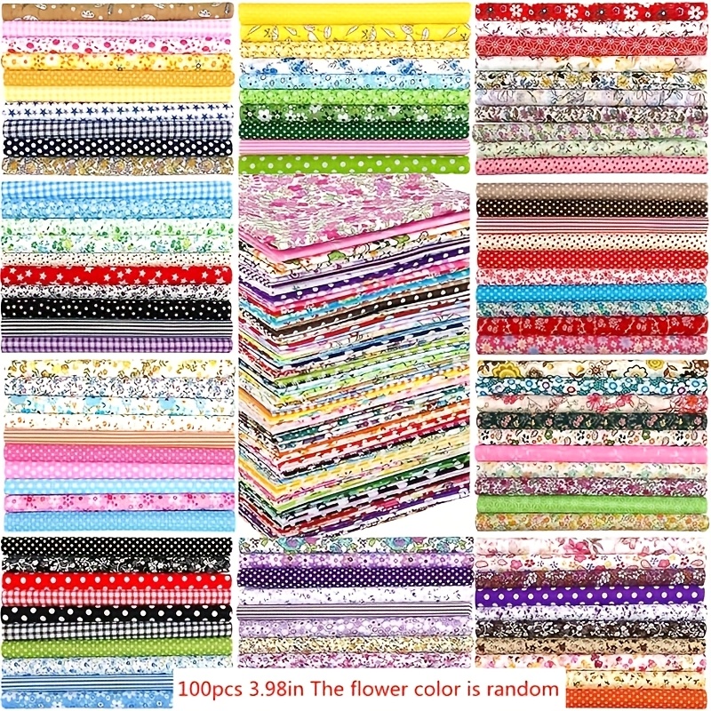 TEMU 100pcs Floral Quilting Fabric Set, 3.93" X 3.93", Pre-cut Small Squares - Random Color Pattern - Suitable For Diy Sewing, , Cushion Pillows,