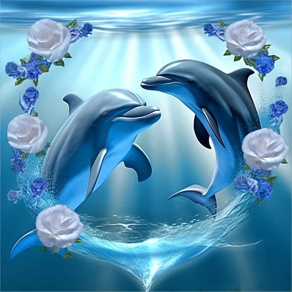 

1pc Couple Dolphin Pattern Rhinestone Painting Set, Perfect For Wall Decor Art In Home And Office Area, Suitable For Gifts From Relatives And Friends. No Frame (20x20cm/7.87x7.87inch)