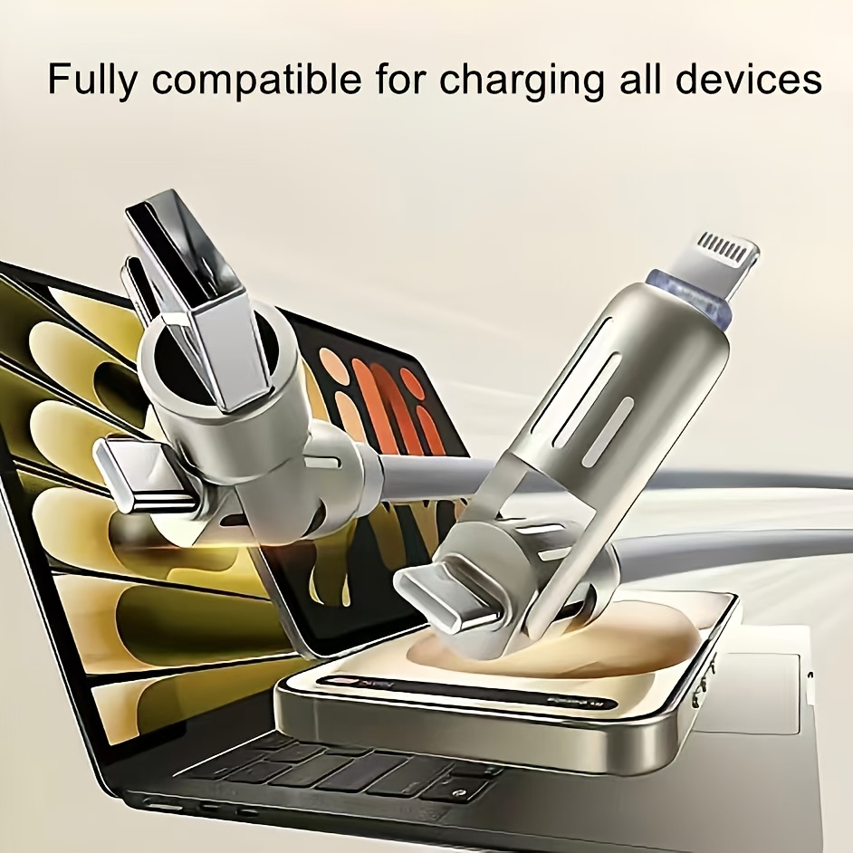 100W Max 4-in-1 USB-C Cable, PD Super Fast Charging and Data Synchronization, Silicone Material, Multi-Port Charging with Ccolor Light, Suitable for iPhone, for MacBook, for iPad, for SamSung, Xiaomi