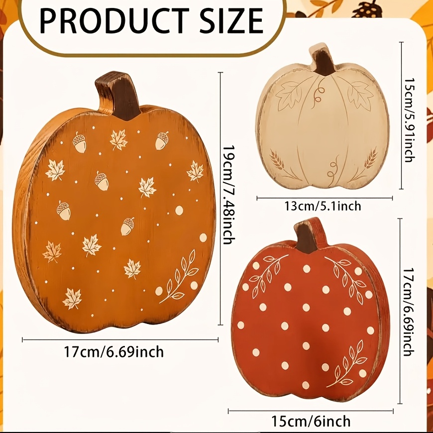 TEMU Home Autumn Decor, 3pcs Wooden Pumpkin Autumn Decor Set, Suitable For Dining Tables, Tiered Trays, Mantels, Shelves, And Office Thanksgiving