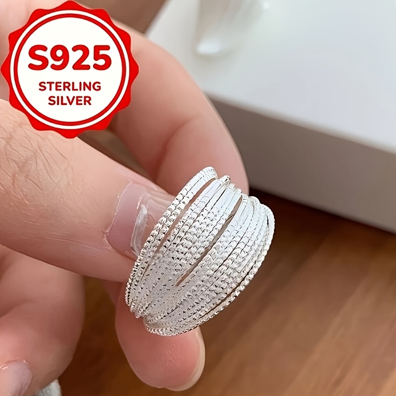 Women's S925 Silver Multi-Layer Mesh Pattern Ring, Elegant