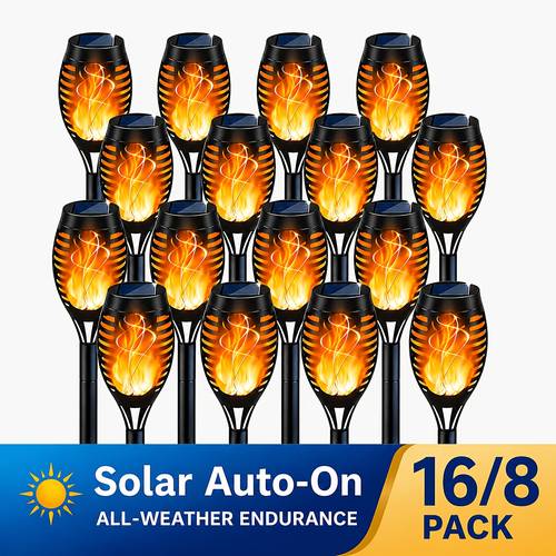 item picture 16 8pcs solar torch lights with smart light control solar torches featuring flashing flames suitable for garden lawn decoration solar outdoor lights ideal for courtyard outdoor lawn lighting ip44 waterproof