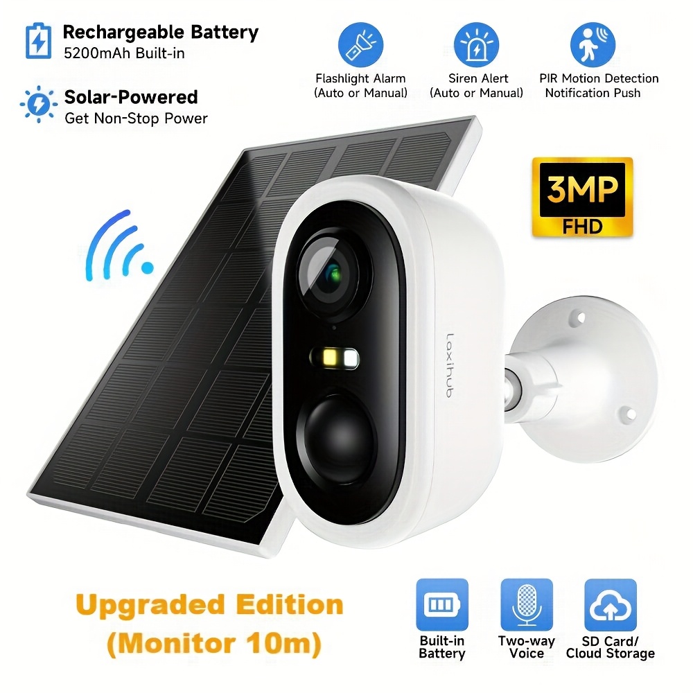 TEMU Laxihub W2 1296p Solar Security Cameras Wireless Outdoor, Wireless Security Camera 2.4ghz Wifi, Cameras Security Wireless, Ip65 Weatherproof,