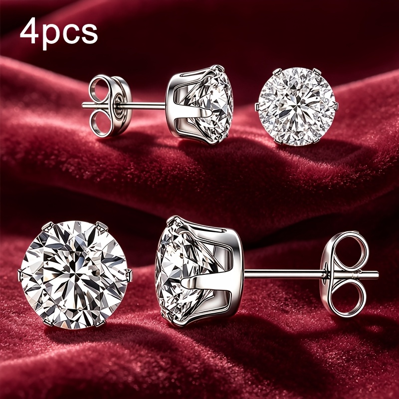 TEMU 4pcs Unisex High Quality Non-fading Stainless Steel Stud Earrings - Anti-allergy, Water-resistant, Durable - Perfect Gift Jewelry For Men Women