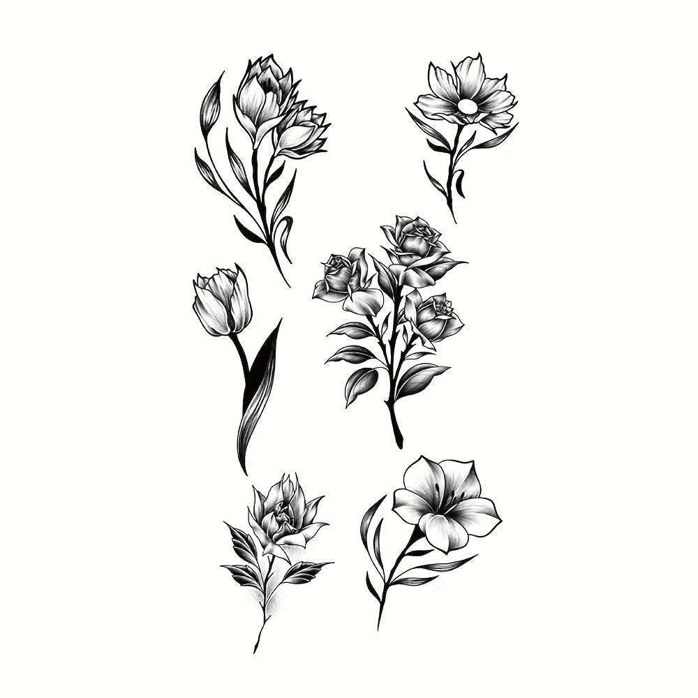 Yoemtat Waterproof Temporary Tattoo Stickers, Black Floral Patterns, Body Art Arm Sleeve Fake Tattoos For Women Men Neck Wrist, Tattoo Accessories