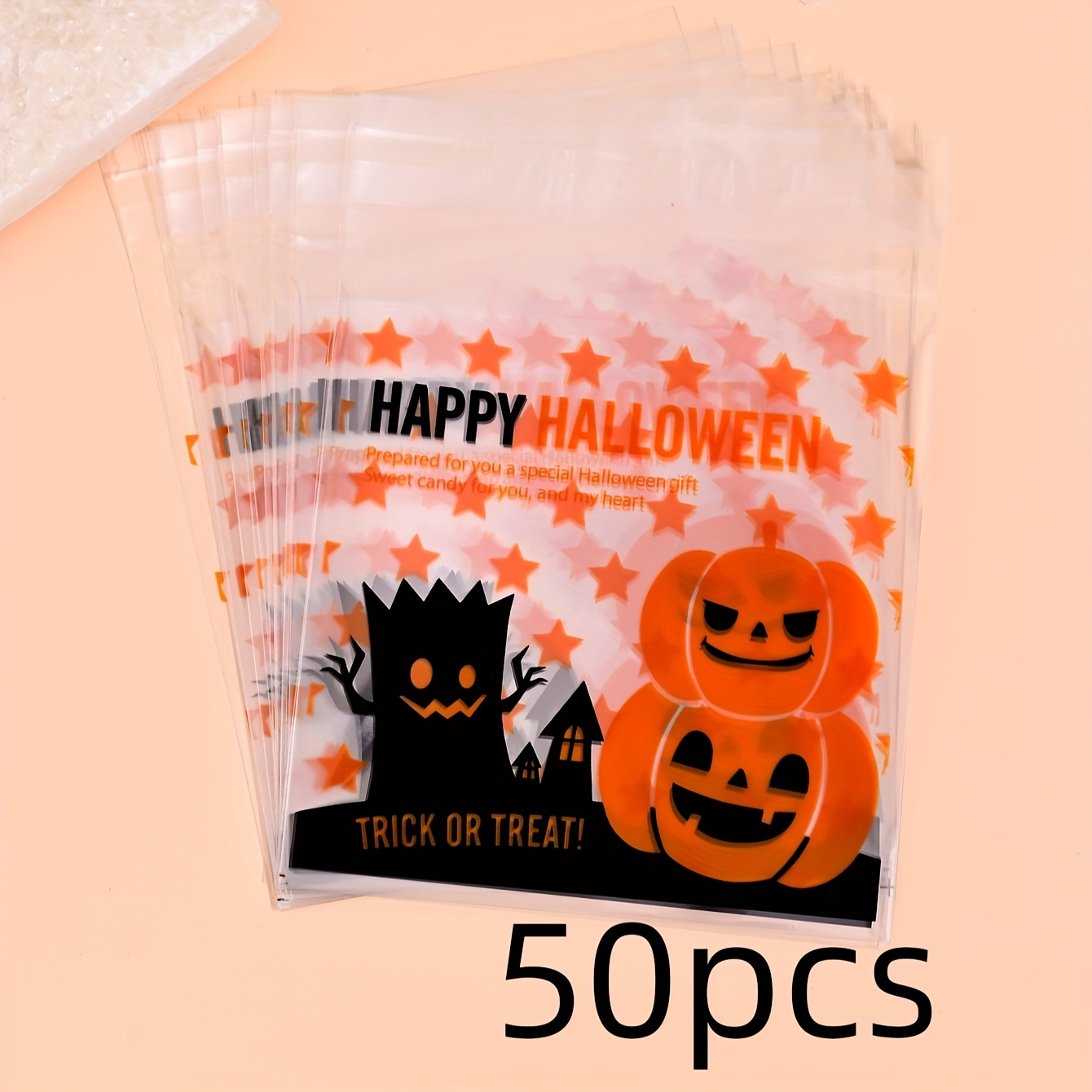 50 Fashionable And Minimalist Happy Halloween Letter Pumpkin Bat Gift Bag Packaging Bag Jewelry Hairpin Key Chain Storage Bag Self-adhesive Bag Halloween Gift Party Supplies